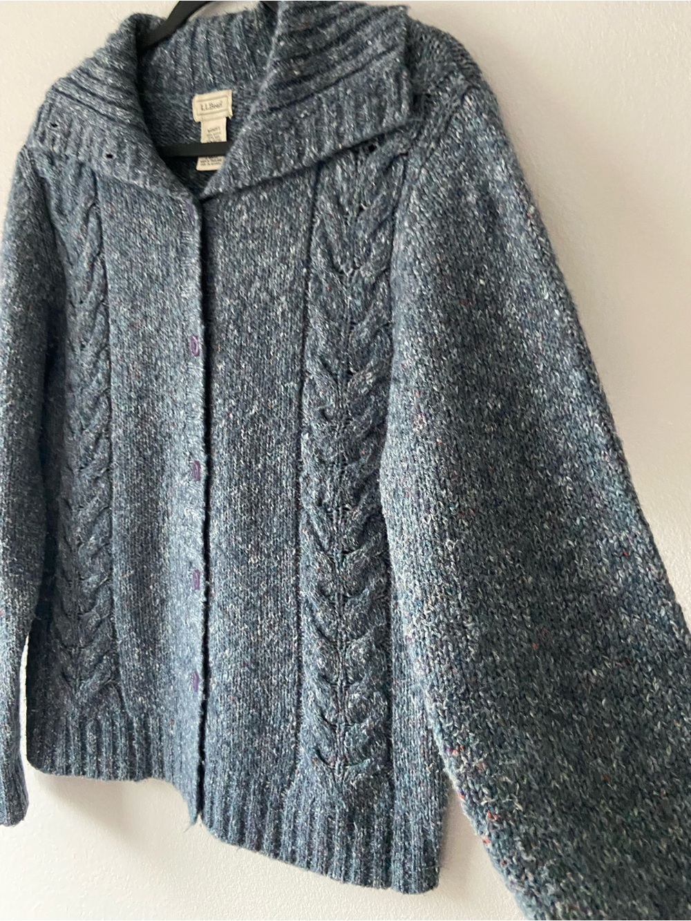 L.L.Bean Wool Blend Cable Knit Cardigan Sweater Blue Size M - Picture 3 of 10